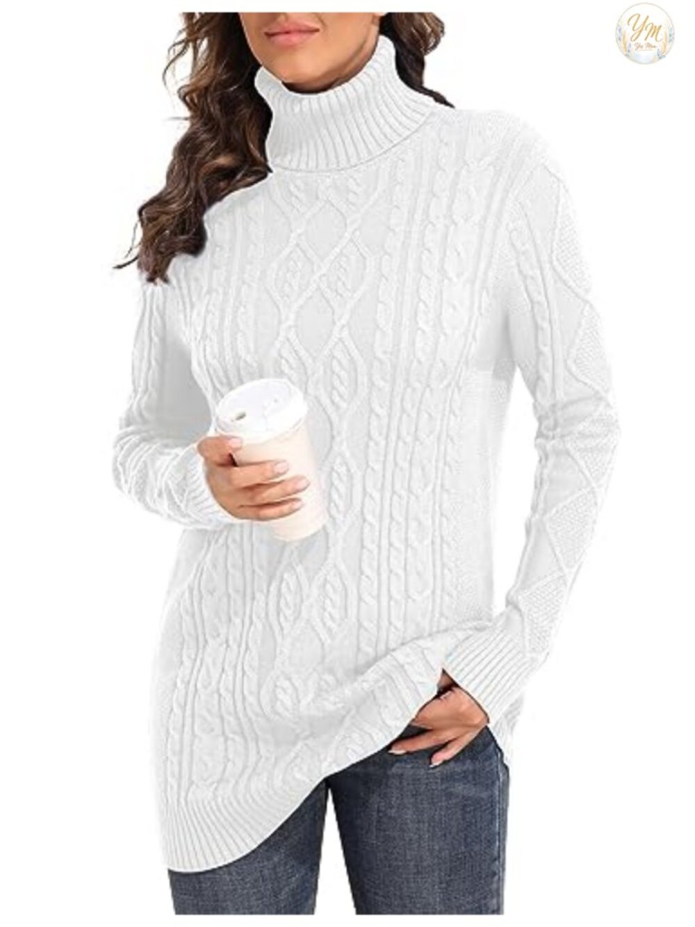 Plus Size Turtleneck Cable Knit Tunic Sweater Women Cozy Long Sleeve Winter Top